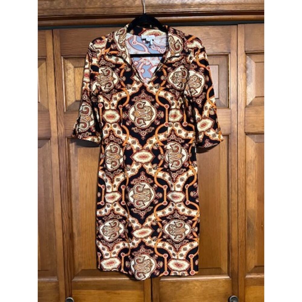 Jude Connally Paisley Print Shift Dress Brown Orange Half Sleeve Southern Size M - Picture 2 of 10